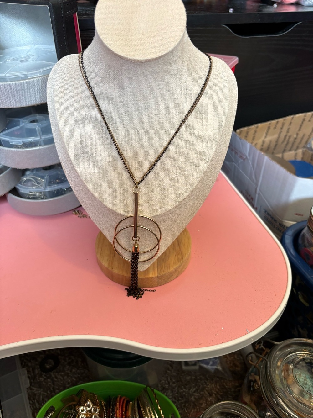 Premier Designs Bronze-Tone Double Ring Tassel Necklace